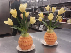 cantalope carving with tulips